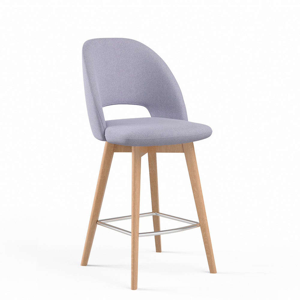 8705-L48-CH<br>Cleo Armless Barstool<br>Four Leg Wood Base and Chrome Footrest, Counter Height